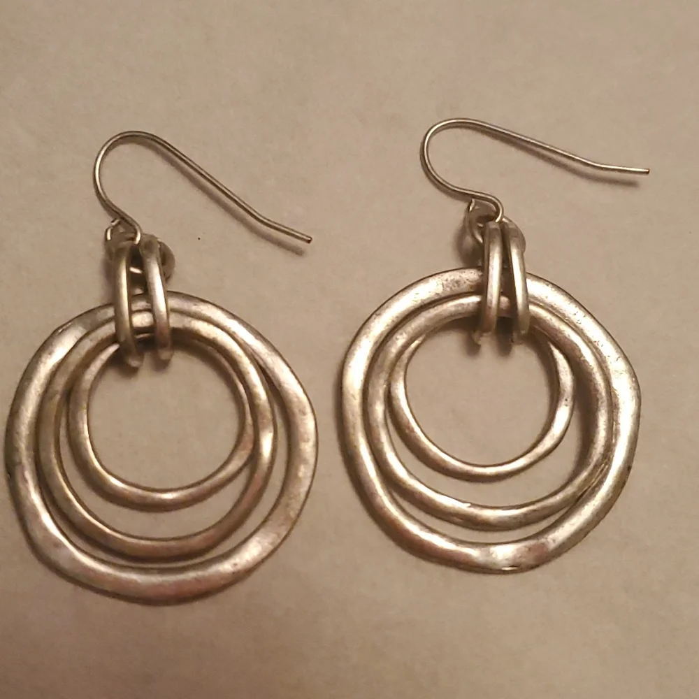 Handcrafted Moonlight Triple Circle Earrings Sterling Silver 1.75
